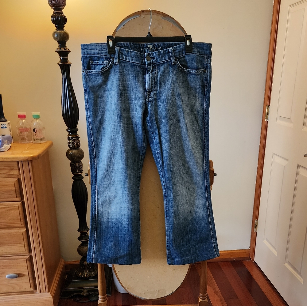 7 for all mankind, A pocket, low rise flare jeans.